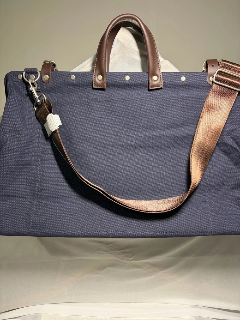 Timber & Trade Navy Canvas Duffel with Brown Leather Trim